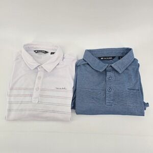 Travis Mathew Men's Polo Shirts Lot of 2 White/Blue Striped Collared Large